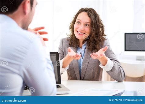 Young Attractive Woman During Job Interview Stock Photo Image Of