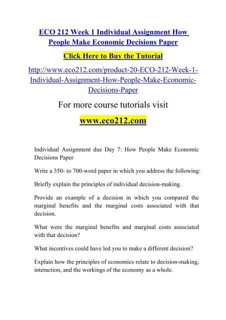 Eco 212 Week 1 Individual Assignment How People Make Economic Decisions