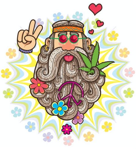 Hippie Vektor Cartoon Illustration Hippie Hipster Etsy