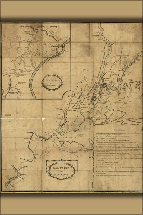 24x36 Poster Map Of Campaign Of 1776 New Jersey New York City