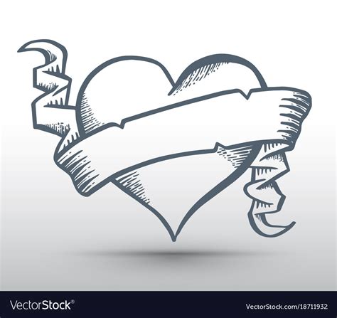 Heart With Ribbon Drawing Banner Royalty Free Vector Image