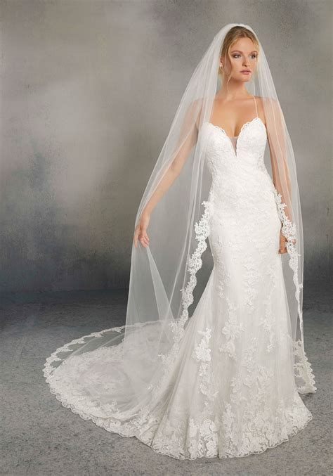 Angel Cut Veil Edged With Sequined Lace Style Vl3007