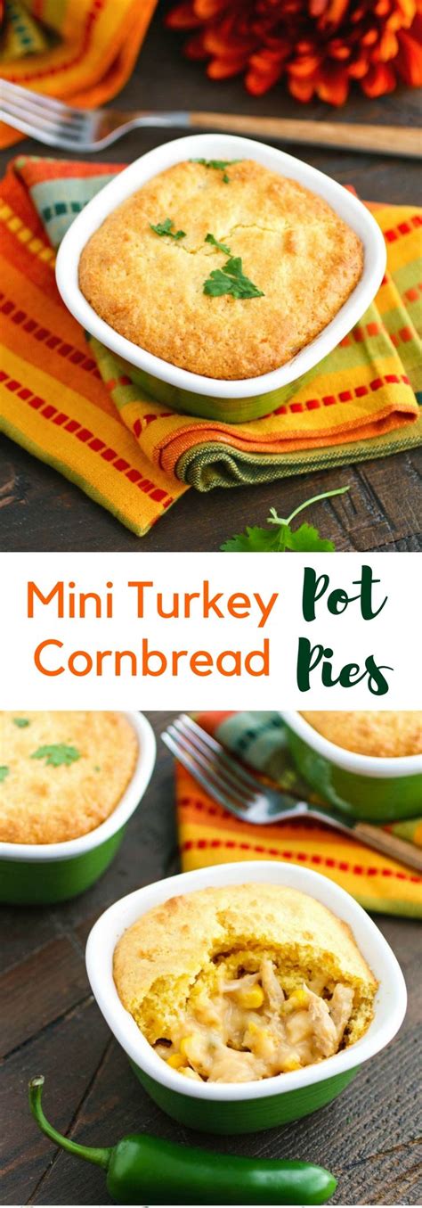 2 photos of leftover mashed potato cornbread. Mini Turkey Cornbread Pot Pies are a fun way to use up ...