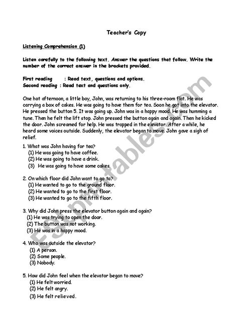 Kindergarten Listening Comprehension Worksheets