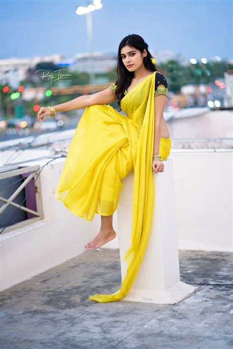 Dharsha Gupta In Yellow Saree Photos South Indian Actress