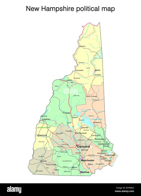 New Hampshire State Political Map Stock Photo Alamy