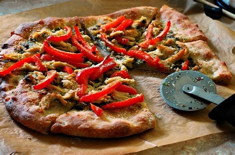 Pizza With Pesto Chicken And Bell Pepper By The Redhead Baker