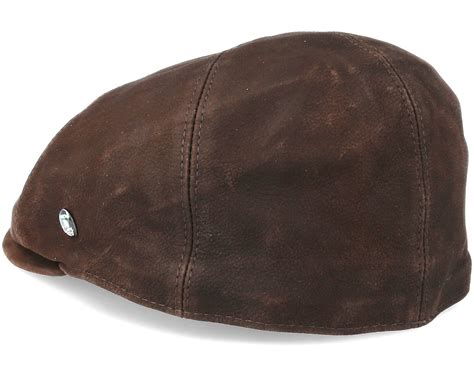 Leather Brown Flat Cap City Sport Caps Uk