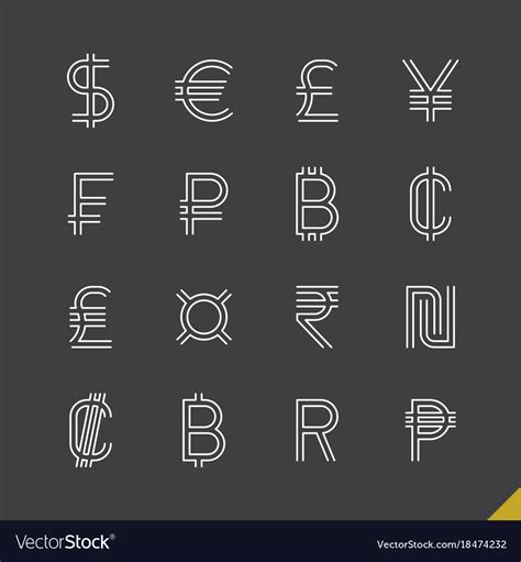 Thin Linear World Currency Symbols Icons Set With Vector Image