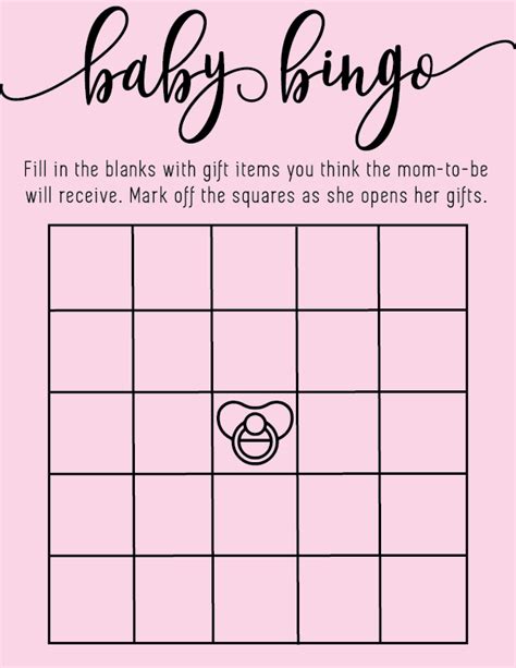 Free Printable Blank Bingo Cards For Baby Shower