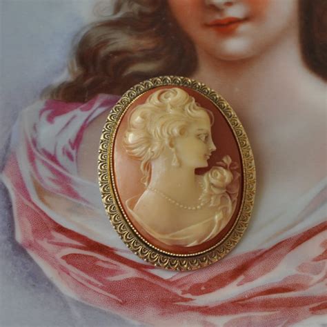 Large Vintage French Cameo Antique Plastic Cameo Pin French