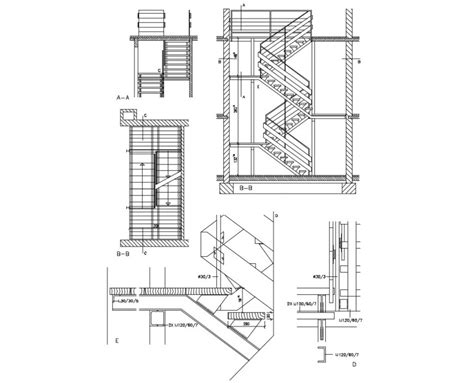 Zig Zag Staircases Section And Constructive Structure Details Dwg File