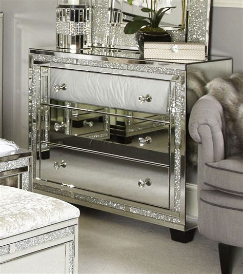 Crush Sparkle Crystal Mirrored Milano 3 Draw Large Chest Mirrored