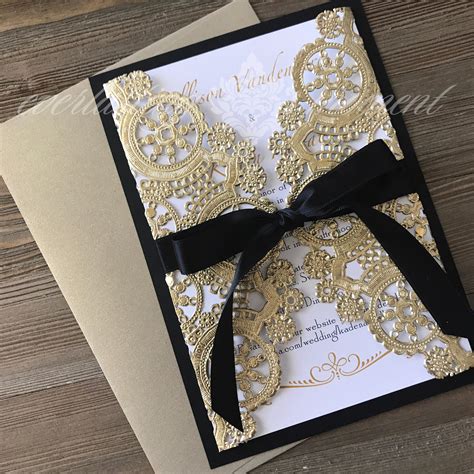 Often, black wedding cakes are made using fondant, allowing any type of frosting to still ice the cake. Black White and Gold Paper Lace Gatefold Wedding Invitation