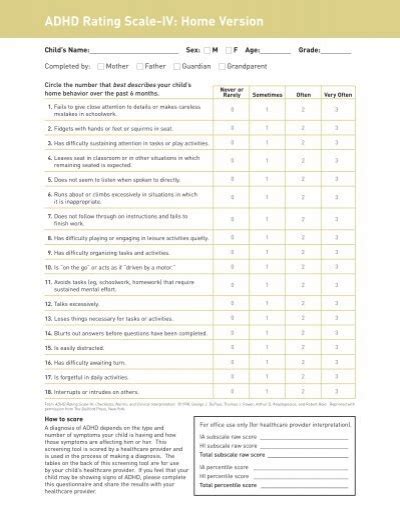 Adhd Rating Scale Iv Home Version