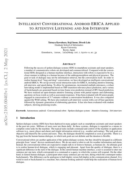 Pdf Intelligent Conversational Android Erica Applied To Attentive