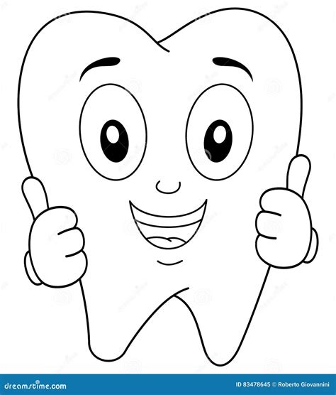 Coloring Tooth Character With Thumbs Up Stock Vector Illustration Of