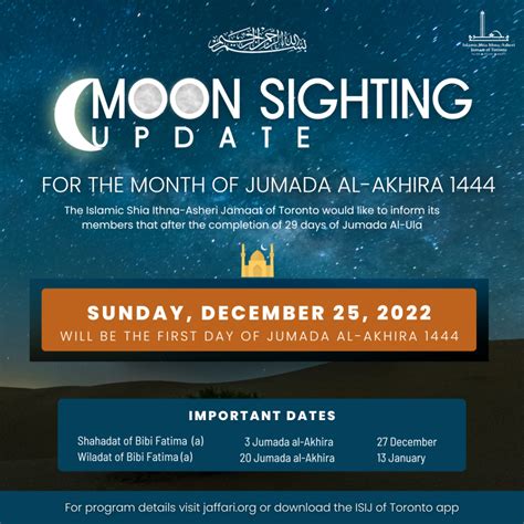 Moon Sighting For The Month Of Jumādā Al Akhira 1444 Ah Isij Of Toronto