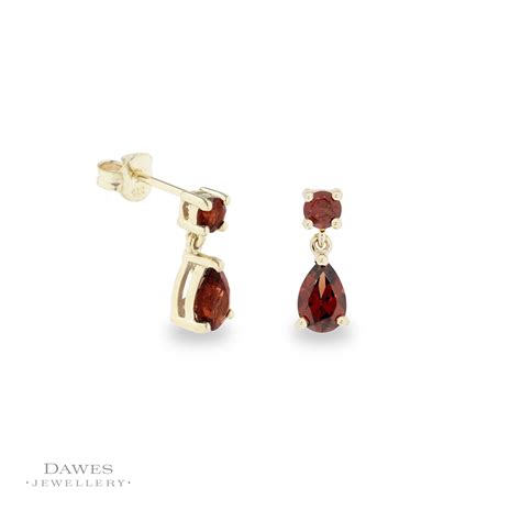 9ct Gold Garnet Drop Earrings Dawes Jewellery