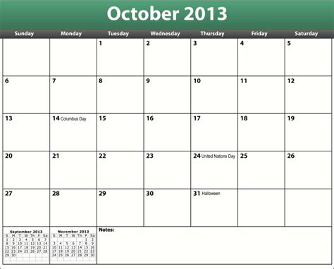 Printable Pdf October 2013 Calendar
