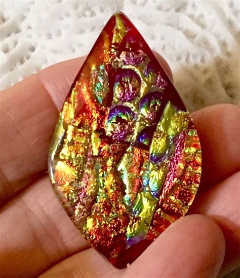 Large Teardrop Fused Dichroic Glass Cabochon Tapestry Tones Of Etsy Fused Glass Jewelry