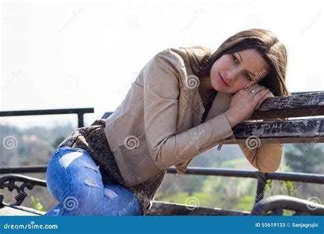Female Leaning On Hand Thinking Stock Image Image Of Freshness Adults 55619133