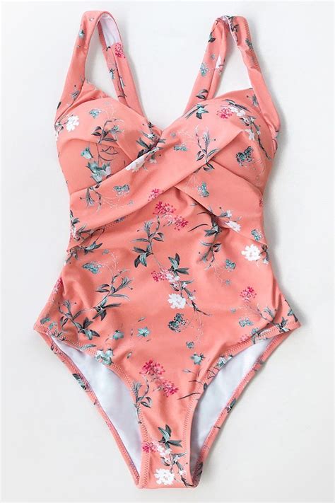 Pink Floral Back Knot One Piece Swimsuit Floral One Piece Swimsuit