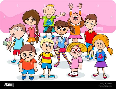 Cartoon Illustration Of Preschool Or Elementary Age Children Characters