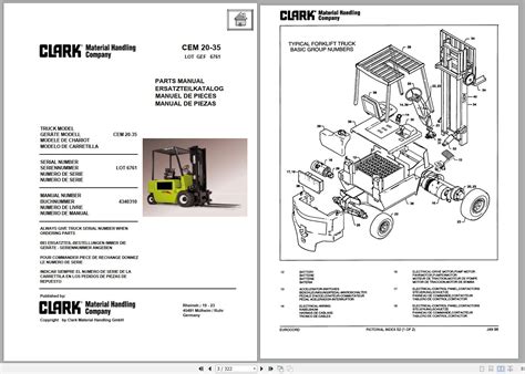 Clark Forklift Cem 20 35 6761 Parts Manual 4340310 En De Es Fr