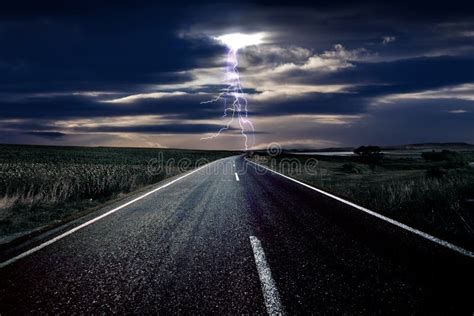 Lightning And The Road Stock Photo Image Of Meadow Travel 8088192