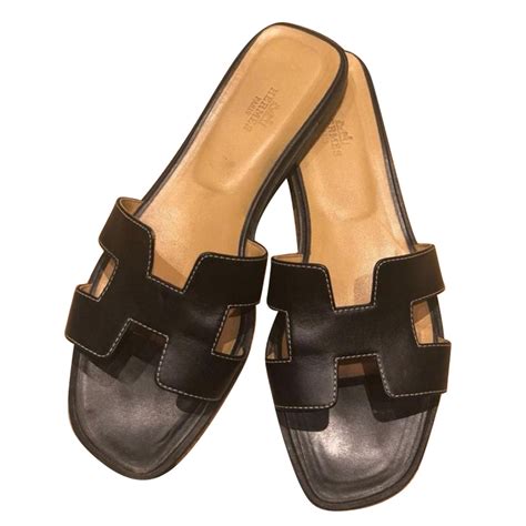 Oran Hermès Sandals Black Leather Ref77024 Joli Closet