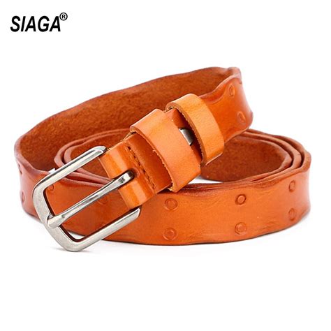 Ladys Fashion Trend Retro Real Genuine Leather Belts Alloy Buckle