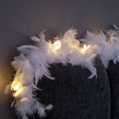 White Feather Garland Lights With Warm White Leds Battery Or Usb
