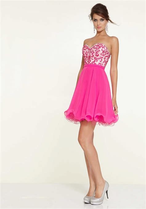 Simple Hot Pink Embroidery Short Cocktail Dresses Sexy Sweetheart
