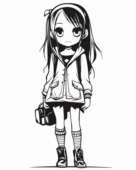 Anime Girl Black And White 23632830 Vector Art At Vecteezy