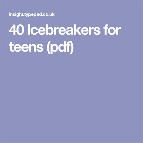 We did not find results for: 40 Icebreakers for teens (pdf) … | Activities for teens ...