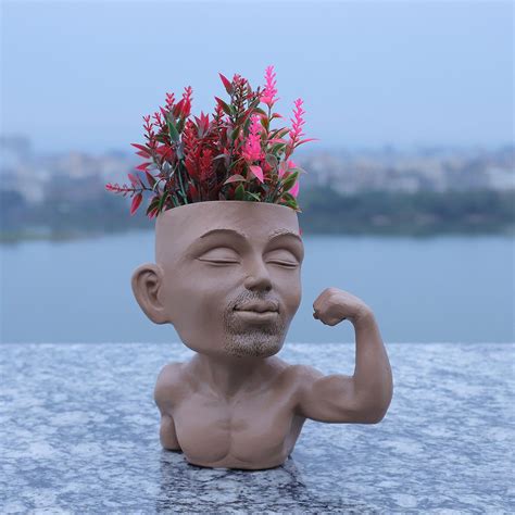 Planter Pot Head Planter Beefcake Guy Model Face Flower Pot For Indoor And Outdoor Plants