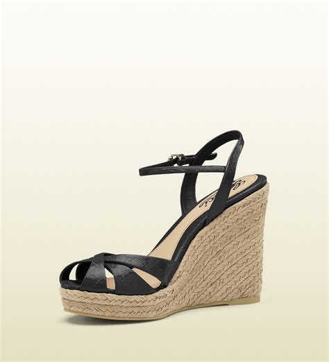 Gucci Penelope Strappy Espadrille Wedge Sandal In Black Lyst