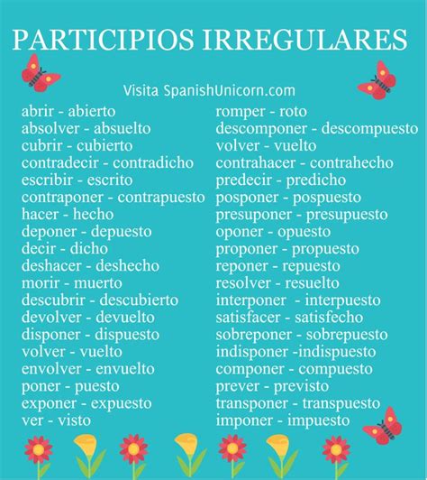 Participios Irregulares 26 Ejercicios Para Aprender Español