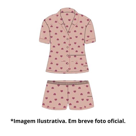 Pijama Feminino Americano Curto Estampa Corações Luna Cuore Intima Varejo