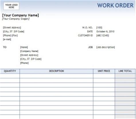 work order form  excel