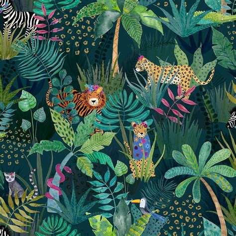 Hidden Jungle Teal Wallpaper | Cheap Wallpaper - B&M