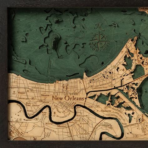 New Orleans Wooden Map Art Topographic 3d Chart