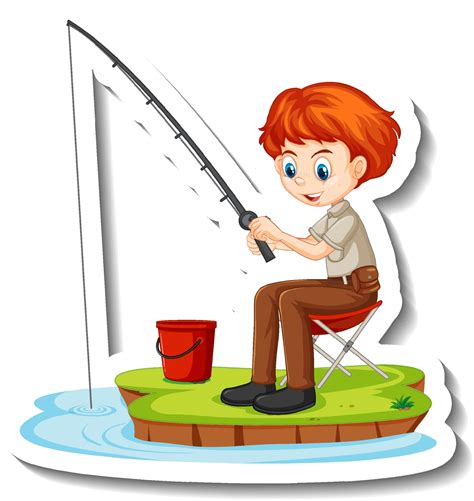 Young Fisherman Fishing Cartoon Character Sticker 3362668 Vector Art At