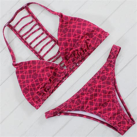 brand sexy cut out bikini wine red bandeau bathing suits women swimwear push up brazilian