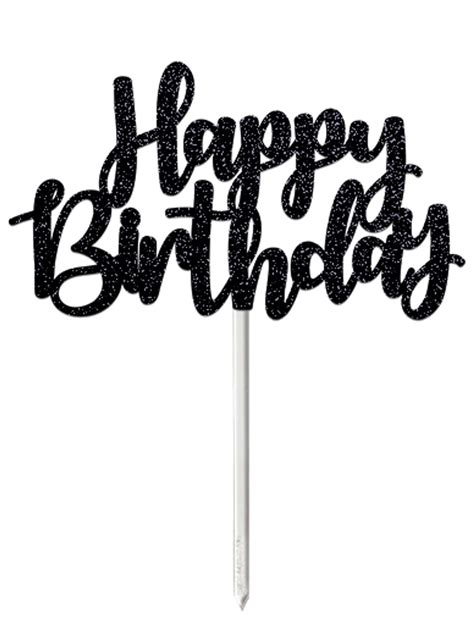 Happy Birthday Black Glitter Card Cake Topper