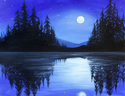 Acrylic Painting Moonlight Easy Night Scenery Drawing Painting