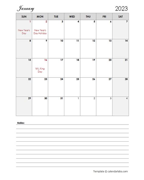 2023 Word Calendar Template With Notes Free Printable Templates