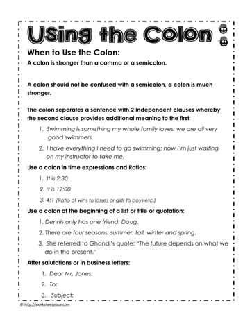 Colon Rules, How to use the Colon Worksheets