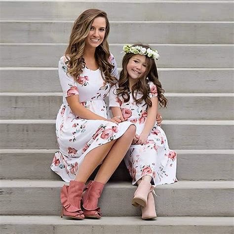 Yuanyiran Mom And Daughter Matching Dressesfloral Print Short Sleeve Mother Daughter Dresses